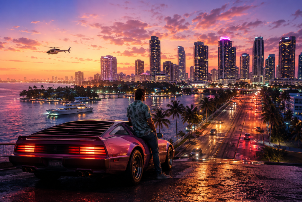Cenário urbano ao entardecer em Miami